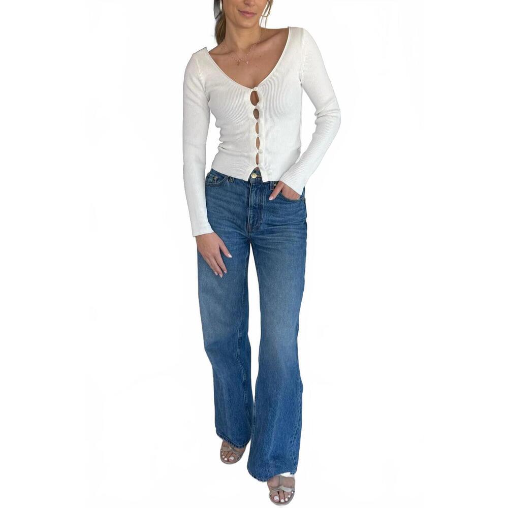 NEW ENZA COSTA viscose sweater long sleeve cardigan in white